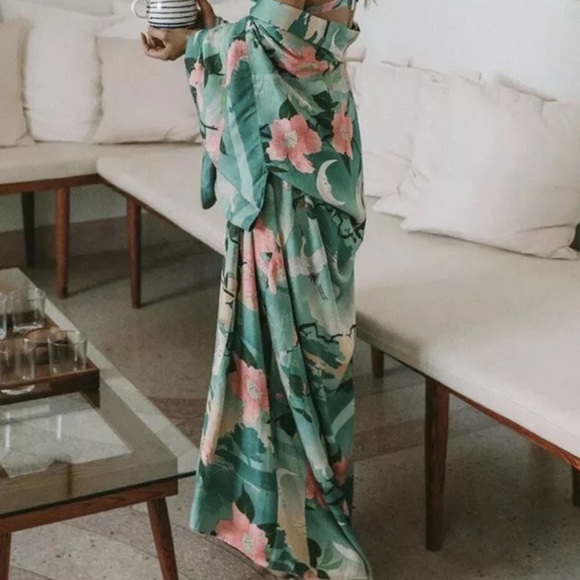 Perching Kimono robe / wrap / cover up turquoise & pink ( deep teal ) gift airy - Picture 10 of 16